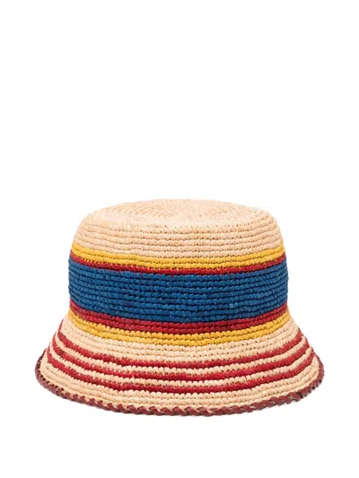 Rabanne Raffia Bucket Hat Summer Band Detail In Multi