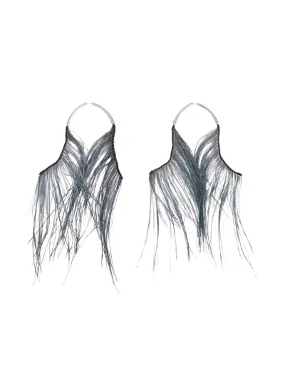 Lemaire Feather-embellished Earrings In Gray