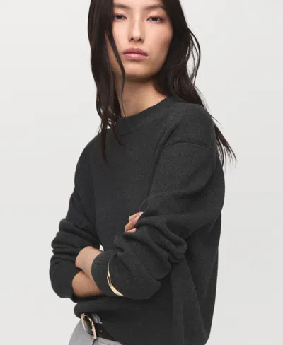 Mango Crewneck Cotton & Wool Blend Sweater In Black