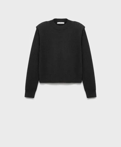 Mango Crewneck Cotton & Wool Blend Sweater In Black