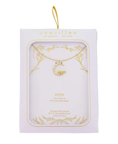Unwritten Cubic Zirconia Mom Moon Pendant Necklace In Gold
