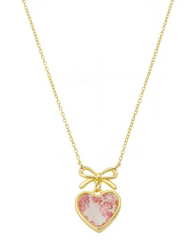 Unwritten Light Pink Rose Cubic Zirconia Heart Shaker With Bow Necklace With Extender In Gold
