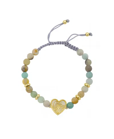 Unwritten Cubic Zirconia Tree Heart Design, Amazonite Facetted Stone Cord Bracelet In Multi