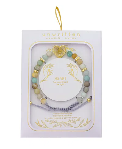 Unwritten Cubic Zirconia Tree Heart Design, Amazonite Facetted Stone Cord Bracelet In Multi