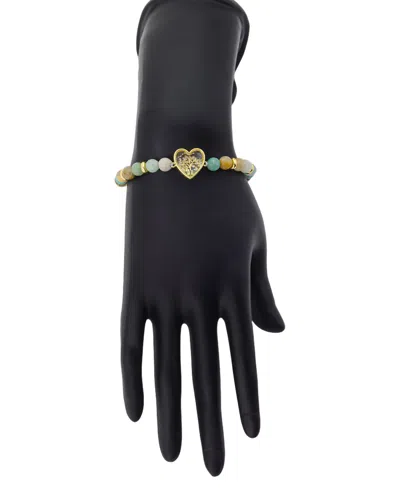 Unwritten Cubic Zirconia Tree Heart Design, Amazonite Facetted Stone Cord Bracelet In Multi