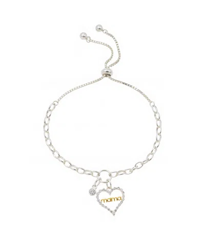 Unwritten Two Tone "mama" Open Cubic Zirconia Heart Cubic Zirconia Bezel Link Chain Boloo Bracelet In Metallic
