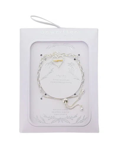 Unwritten Two Tone "mama" Open Cubic Zirconia Heart Cubic Zirconia Bezel Link Chain Boloo Bracelet In Metallic
