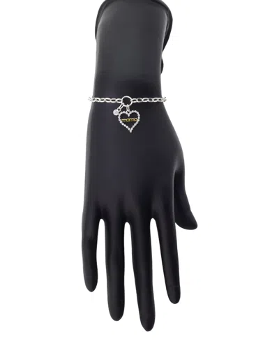 Unwritten Two Tone "mama" Open Cubic Zirconia Heart Cubic Zirconia Bezel Link Chain Boloo Bracelet In Metallic
