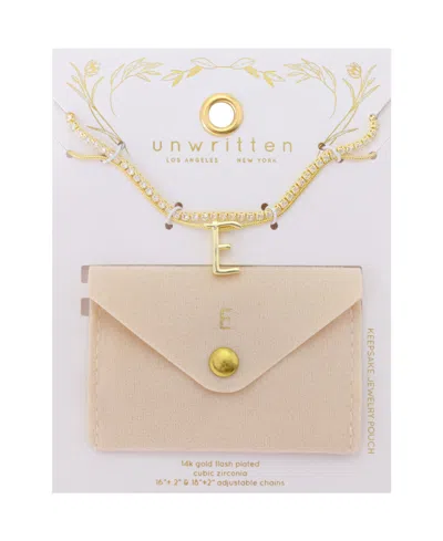 Unwritten Letter "e" Initial Snake Chain Cubic Zirconia Chain Necklace With Extender 2pcs Set In Gold