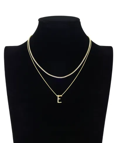 Unwritten Letter "e" Initial Snake Chain Cubic Zirconia Chain Necklace With Extender 2pcs Set In Gold