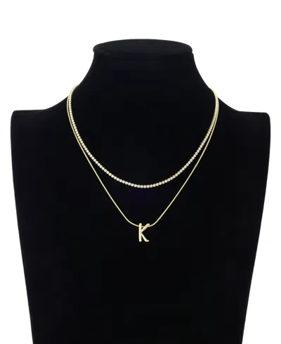 Unwritten Letter "k" Initial Snake Chain Cubic Zirconia Chain Necklace With Extender 2pcs Set In Gold