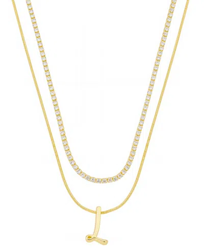 Unwritten Letter "l" Initial Snake Chain Cubic Zirconia Chain Necklace With Extender 2pcs Set In Gold