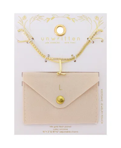 Unwritten Letter "l" Initial Snake Chain Cubic Zirconia Chain Necklace With Extender 2pcs Set In Gold