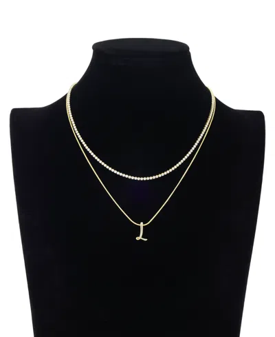 Unwritten Letter "l" Initial Snake Chain Cubic Zirconia Chain Necklace With Extender 2pcs Set In Gold