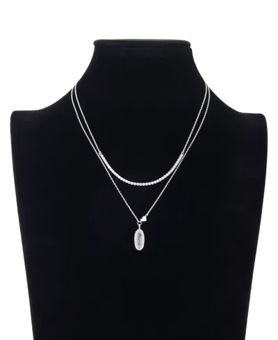 Unwritten "mama" Cubic Zirconia , Mother Of Cultivated Pearl Heart Cubic Zirconia Link Chain Necklace 2pcs Set In Silver