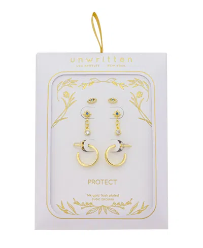 Unwritten Cubic Zirconia Evil Eye Post Stud, Sapphire With Clear Cubic Zirconia Drop Cubic Zirconia Post Hoop  In Gold