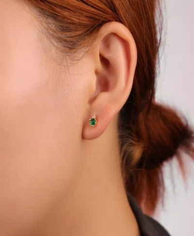 Unwritten Clear With Emerald Cubic Zirconia, Peridot Cubic Zirconia Andless Hoop Plain Post Hoop 3pair Ear Set In Gold