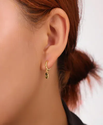 Unwritten Clear With Emerald Cubic Zirconia, Peridot Cubic Zirconia Andless Hoop Plain Post Hoop 3pair Ear Set In Gold