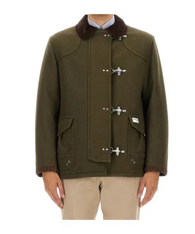 Fay Jacket Wool Blend Contrast Collar In Green