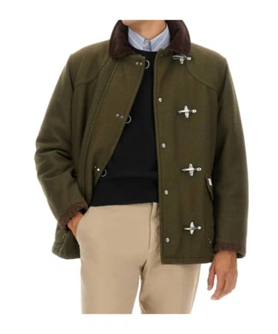 Fay Jacket Wool Blend Contrast Collar In Green