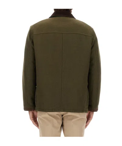 Fay Jacket Wool Blend Contrast Collar In Green