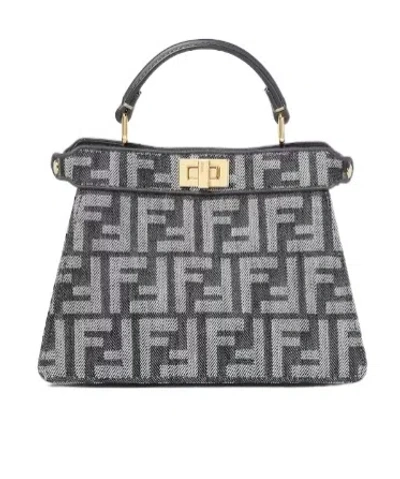 Fendi Peekaboo Petite Shoulder Bag Gold Hardware In Gray
