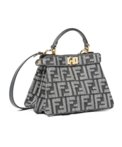 Fendi Peekaboo Petite Shoulder Bag Gold Hardware In Gray