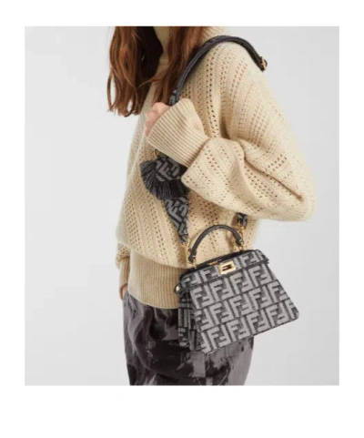 Fendi Peekaboo Petite Shoulder Bag Gold Hardware In Gray