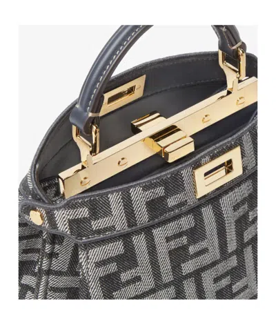 Fendi Peekaboo Petite Shoulder Bag Gold Hardware In Gray