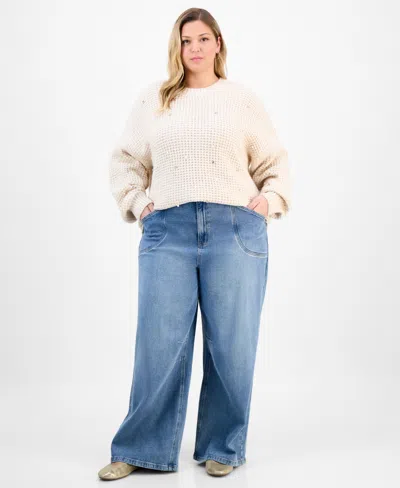 And Now This Trendy Plus Size Embellished Crewneck Pullover Sweater, Macy's Exclusive In Animal Print