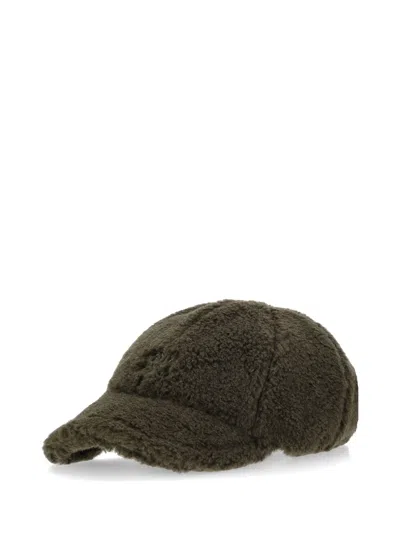 Miu Miu Fur Pile Hat Curved Brim In Green