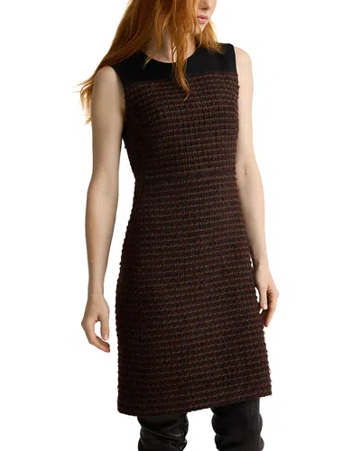 St John Crepe Cady Bordered Tweed Dress In Brown
