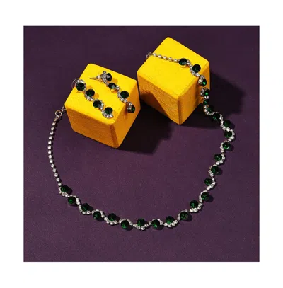 Sohi Women's Silver Plated Designer Stone Jewellery Set In Brown