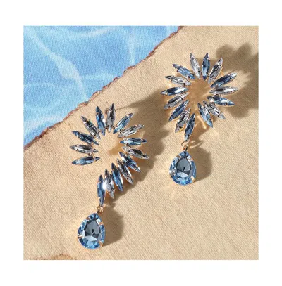 Sohi Women's Blue Pastel Embellished Drop Earrings In Brown