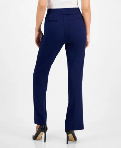 Ak Anne Klein Petite Pull-on Straight-leg Pants In Blue