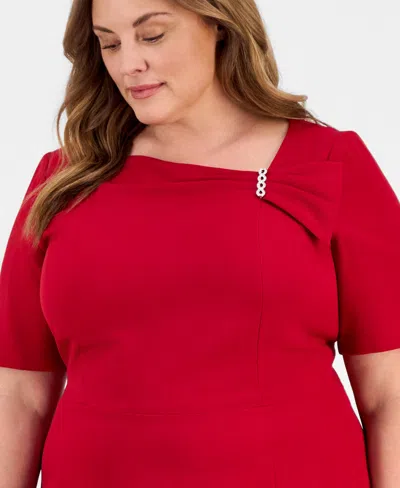 Kasper Plus Size Asymmetric Elbow-sleeve Sheath Dress In Red