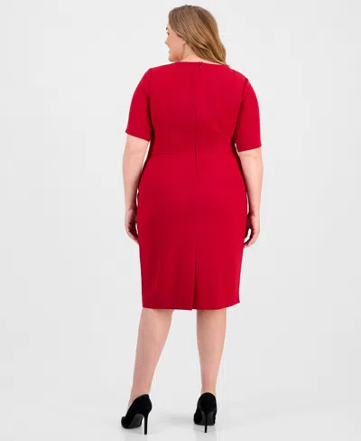 Kasper Plus Size Asymmetric Elbow-sleeve Sheath Dress In Red