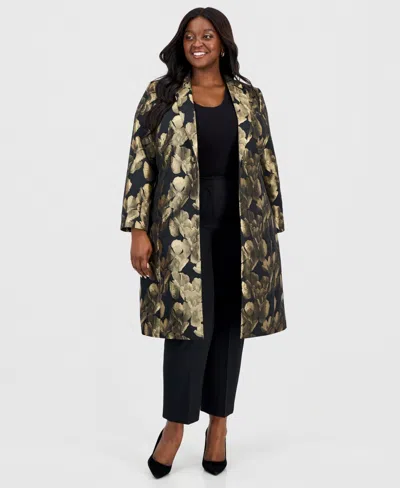 Kasper Plus Size Floral Jacquard Topper Jacket In Multi