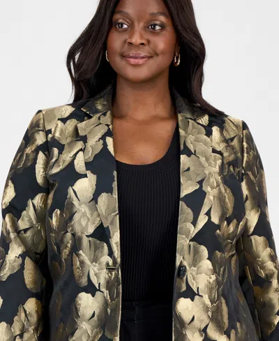 Kasper Plus Size Floral Jacquard Topper Jacket In Multi