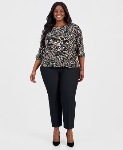 Jones New York Plus Size Printed 3/4-sleeve Top In Black
