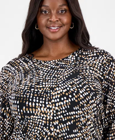 Jones New York Plus Size Printed 3/4-sleeve Top In Black