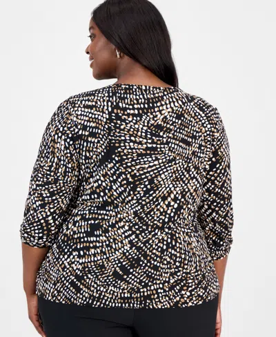 Jones New York Plus Size Printed 3/4-sleeve Top In Black