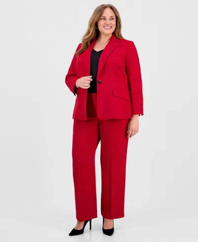 Kasper Plus Size Stretch Crepe One-button Blazer In Red
