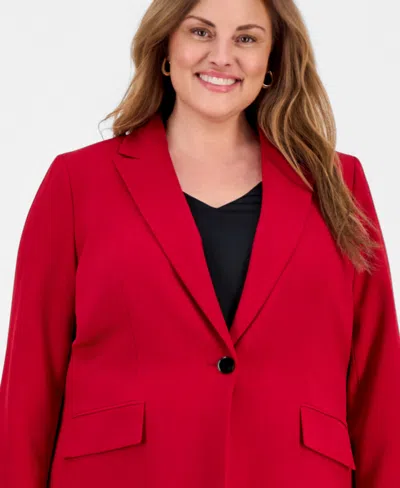 Kasper Plus Size Stretch Crepe One-button Blazer In Red