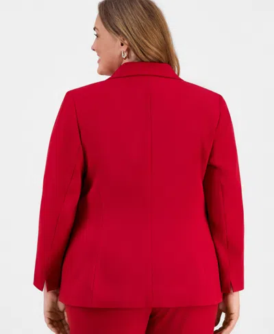 Kasper Plus Size Stretch Crepe One-button Blazer In Red