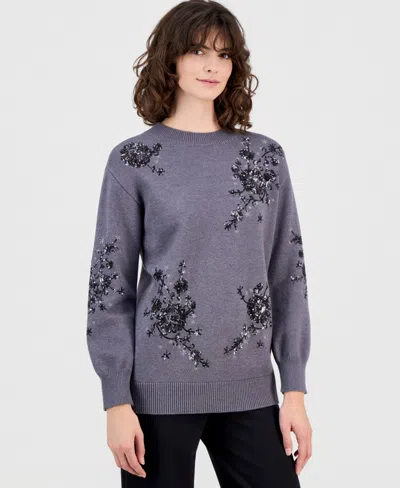 Anne Klein Women's Sequin Embellished Sweater In Gray