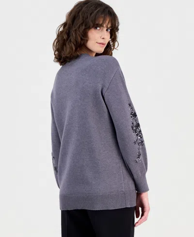 Anne Klein Women's Sequin Embellished Sweater In Gray