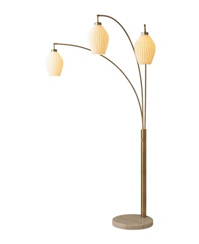 Nova Of California Santa Clara 24" Bone Porcelain 3 Light Arc Lamp In Weathered Brass And Walnut With 4-way Rotary Swit In Gold