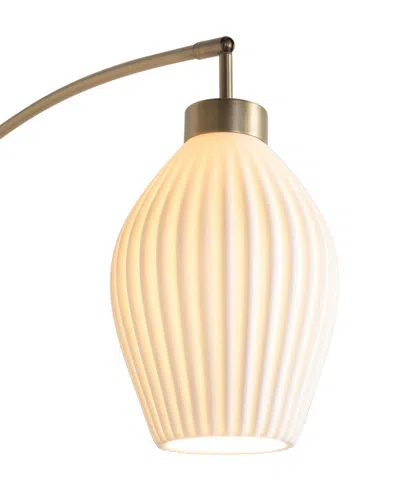 Nova Of California Santa Clara 24" Bone Porcelain 3 Light Arc Lamp In Weathered Brass And Walnut With 4-way Rotary Swit In Gold