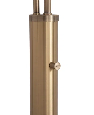 Nova Of California Santa Clara 24" Bone Porcelain 3 Light Arc Lamp In Weathered Brass And Walnut With 4-way Rotary Swit In Gold